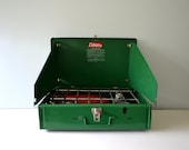 Vintage Coleman Stove, 1970s Camping Stove, 2 Burner Cooktop Grill, Portable Tailgating, Green, Original Box