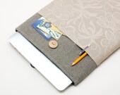 13 inch Macbook AIR case. Linen macbook case with flowers pocket and button closure. Macbook sleeve padded. Custom orders available