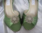 Wedding Shoes Apple Green Wedding Shoes with Vintage Style Rhinestone Flower - Additional 100 Colors To Pick From