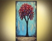 Red Tree original acrylic painting on canvas 10x20