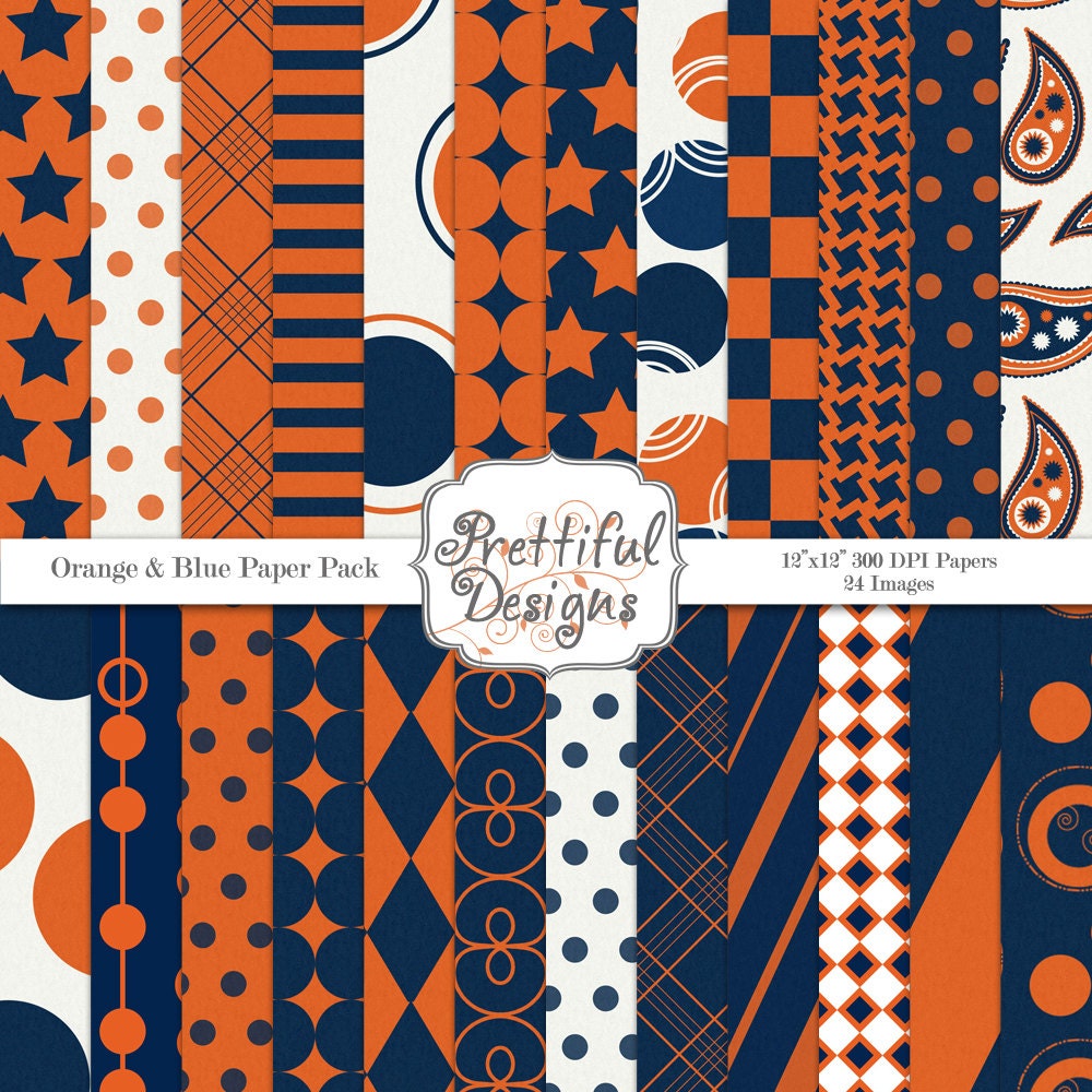 30% Off Sale Digital Paper Pack - Personal and Commercial Use - Sports Team Colors Orange and Blue (614) Il_170x135