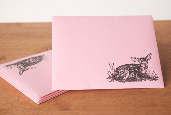 pink envelopes set of five: deer