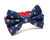 4th of July Bow Tie Dog Collar- Navy Blue and Red Shooting Stars