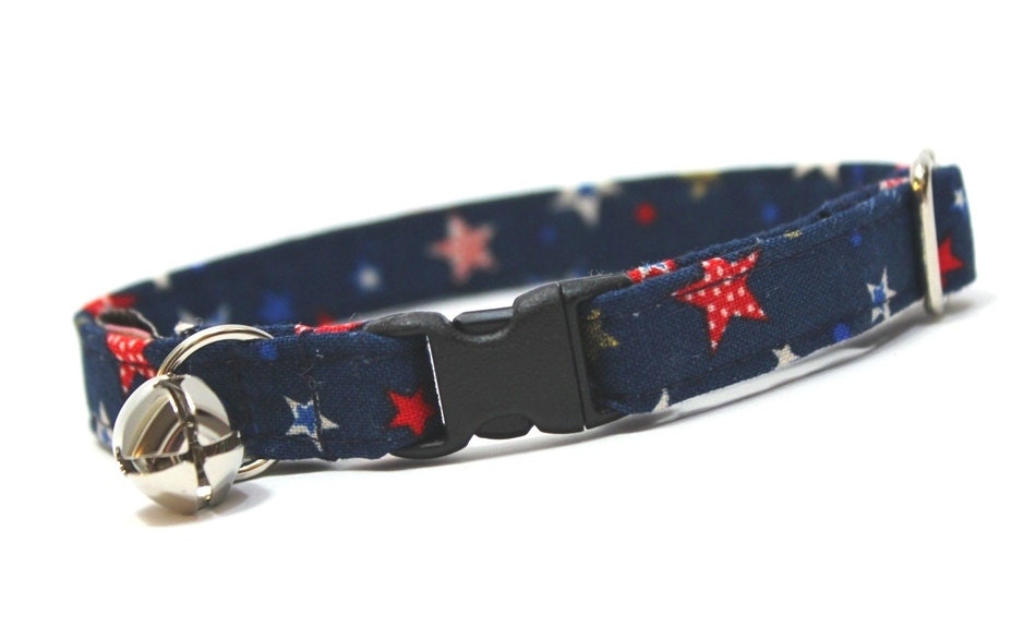 Cat Collar- 4th of July Navy and Red Shooting Stars