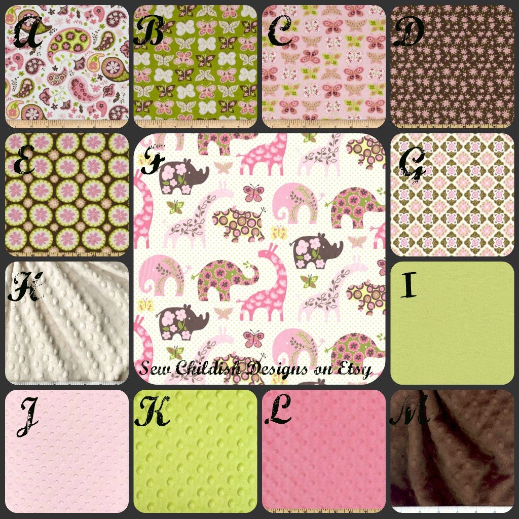 2 Piece Custom Crib Bedding in Animal Parade fabric pallet (Bumpers/Straight Box Skirt)