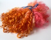 Hand Dyed Teeswater Locks Spinning Hot Pink n' Orange - 1 oz