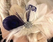Bridal Feather Fascinator, Bridal Fascinator, Feather Fascinator, Fascinator, Wedding Veil, Bridal Veil, Royal Purple and Ivory