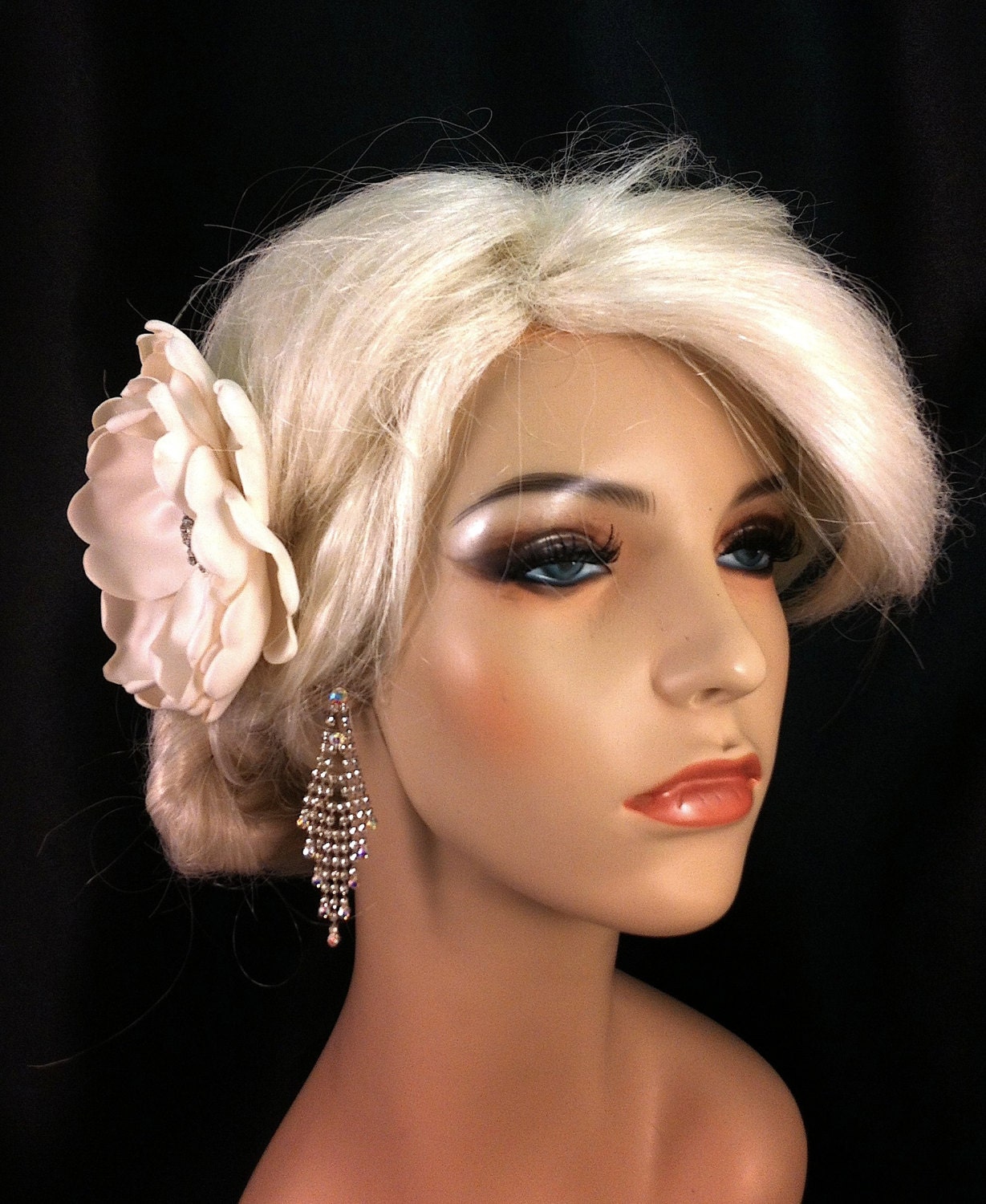 My Wedding Day Ivory Rose - Handmade Ivory or Champagne Bridal Flower Fascinator with Elegant Rhinestone Center, Hair