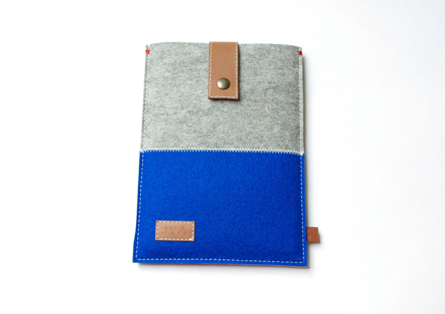 IPAD MINI COVER felt special  - Blue and light grey wool - buffalo leather closure - custom initials -Handmade in Holland - New, Men, gift,