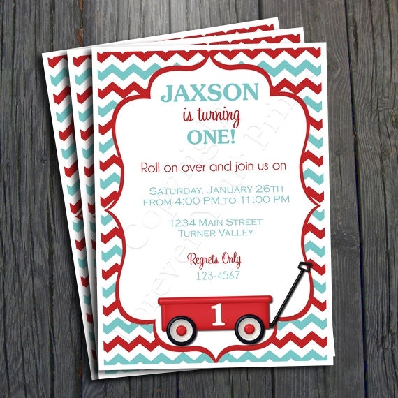 Little Red Wagon Birthday Invitation - FREE Thank You Card included Il_170x135