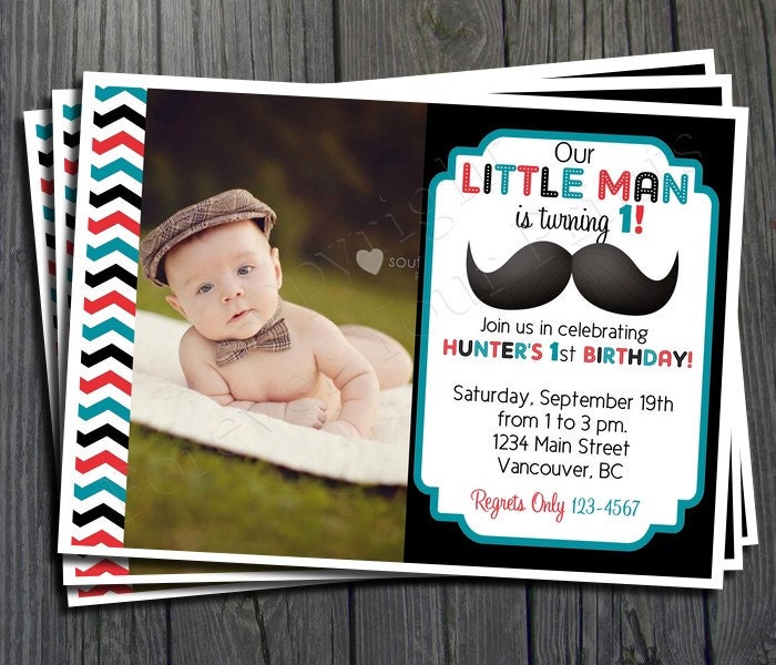 Little Man Mustache Birthday Invitation - FREE Thank You Card included Il_170x135