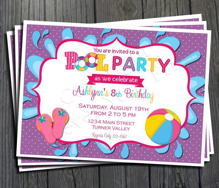 Pool Party Birthday Invitation - FREE Thank You Card included Il_170x135