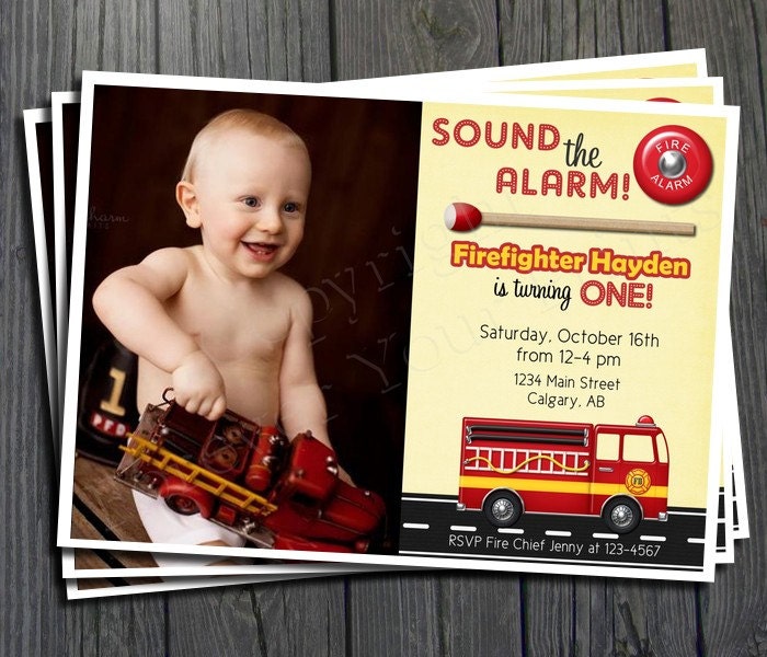 Firetruck Birthday Invitation - FREE Thank You Card included Il_570xn