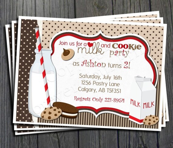 Milk and Cookies Invitation - FREE Thank You Card included Il_570xn