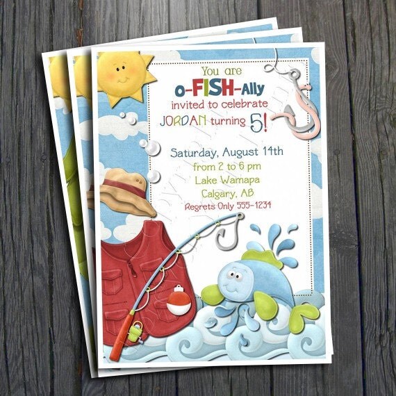 Fishing Birthday Invitation - FREE Thank You Card included Il_570xn