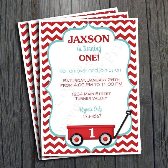 Little Red Wagon Invitation - FREE Thank You Card included Il_570xn