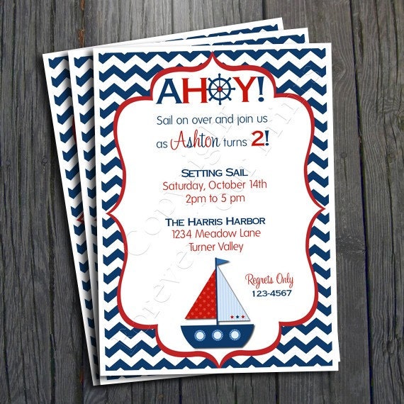 Nautical Birthday Invitation - FREE Thank You Card included Il_570xn