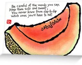CANTALOUPE WORDS Printed Etegami Greeting Card with Envelope
