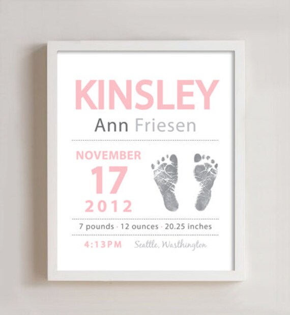 8 x 10 - Personalized Baby Birth Print - FOOTPRINT Il_570xn