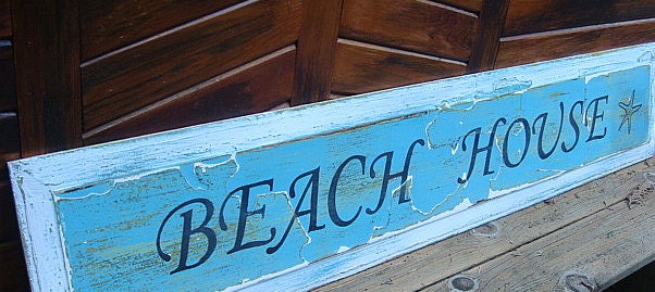 Beach House Sign TurquoiseStarfish Wall Art Coastal Style Door Panel Sign
