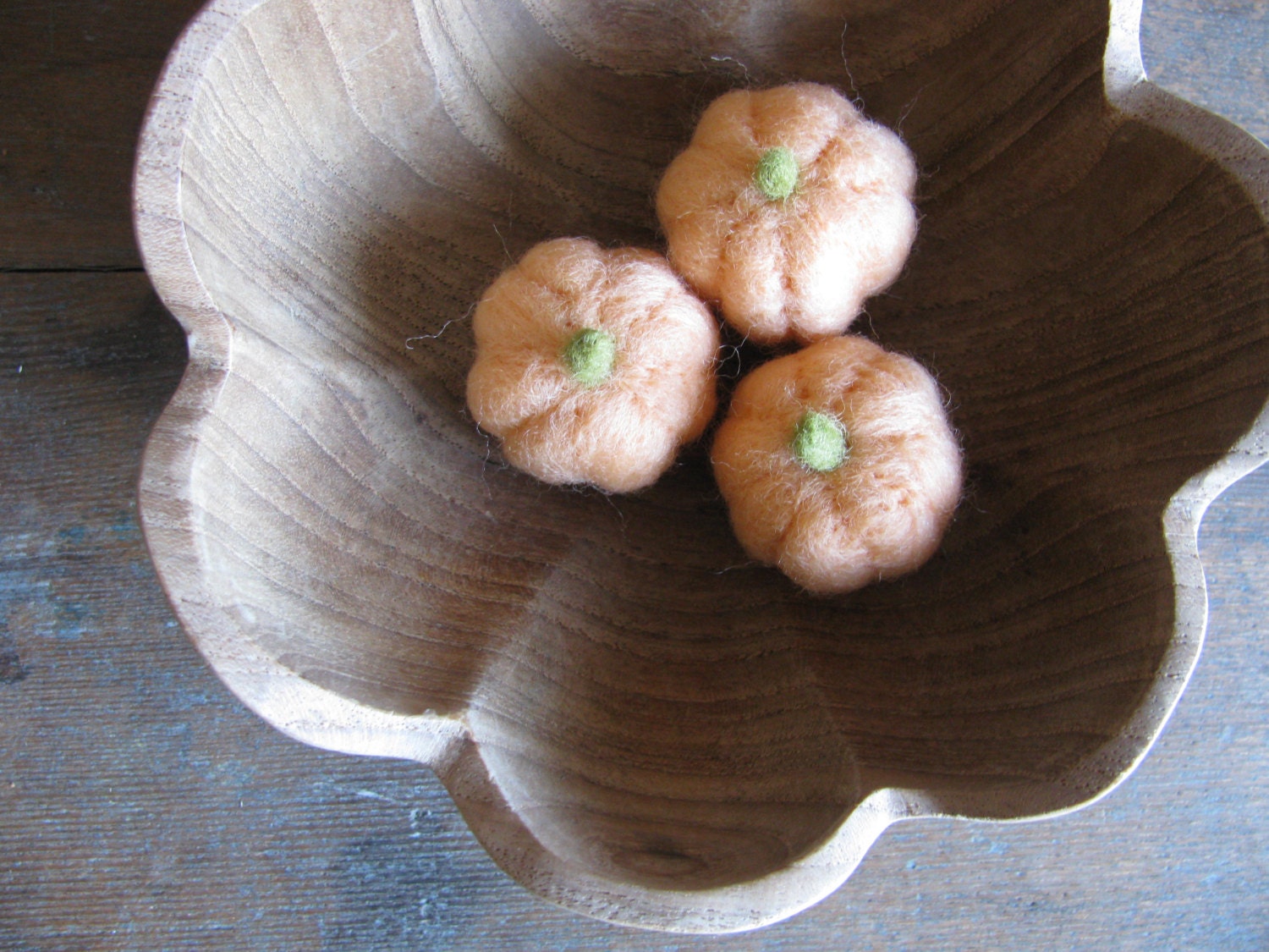 Felted wool pastel orange pumpkins for Halloween and Harvest, for waldorf children or natural home decor, set of 3