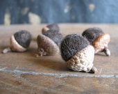 Felted wool acorns, set of 6, natural dark brown