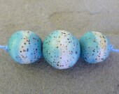 Aqua and White Stripe Chunky Stoneware Bead Set