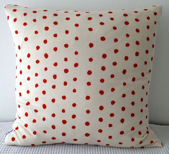 NEW Japanese fabric cushion cover in white background with red dots motif, throw pillow, decorative cushion