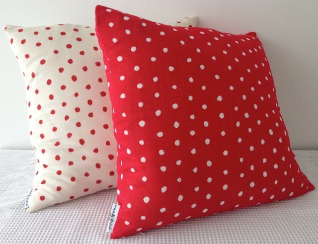 NEW Japanese fabric cushion cover in red background with white dots motif, throw pillow, decorative cushion