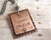 Golden Rule Inspirational Pendant Necklace Copper Do Unto Others Bible Verse Christian Rustic Hammered Mixed Metal