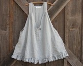 linen tunic jumper pinafore smock in natural white stripe with dragonfly button