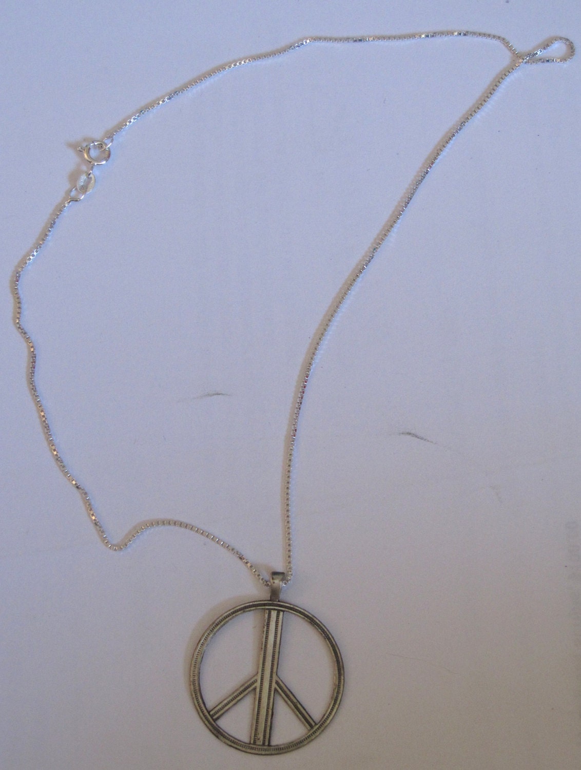 sterling silver peace sign necklace, vintage peace sign charm