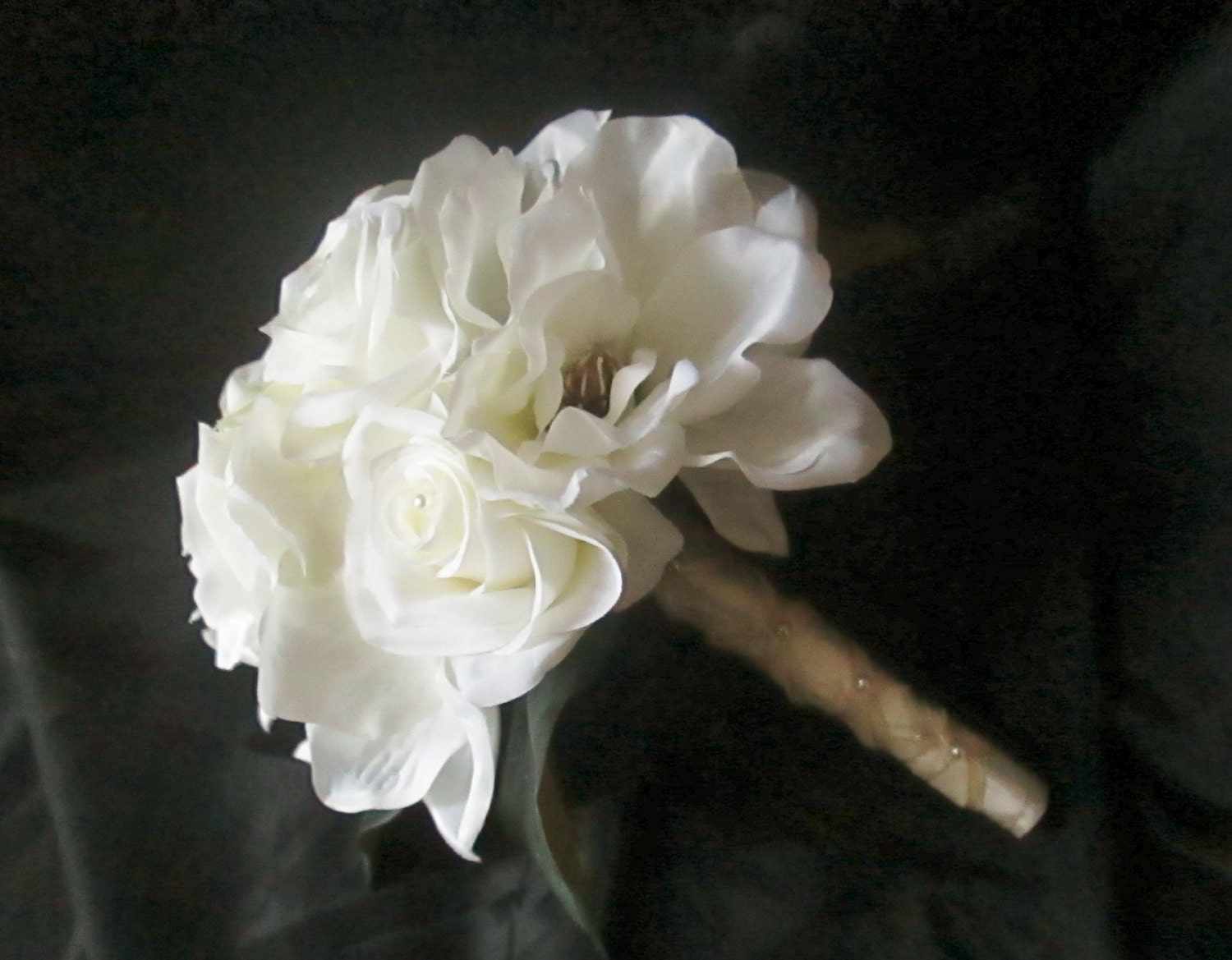 Magnolias and Roses Bridal Bouquet, White Magnolia Bouquet, Silk Wedding Flowers
