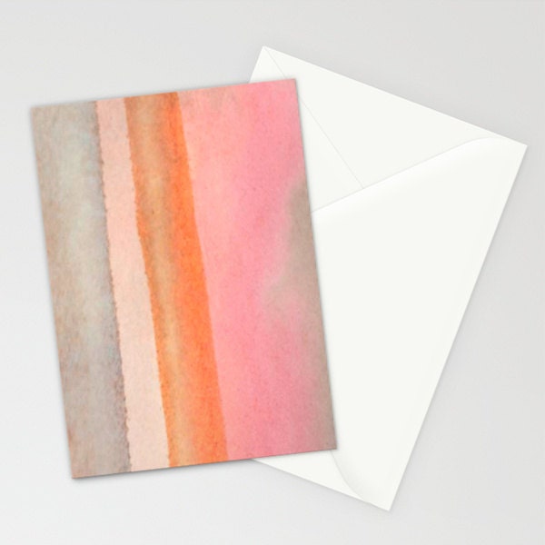 set of 10 BLANK GREETiNG CARDS - watercolor abstract art - pink orange grey - colorful whimsical - modern art