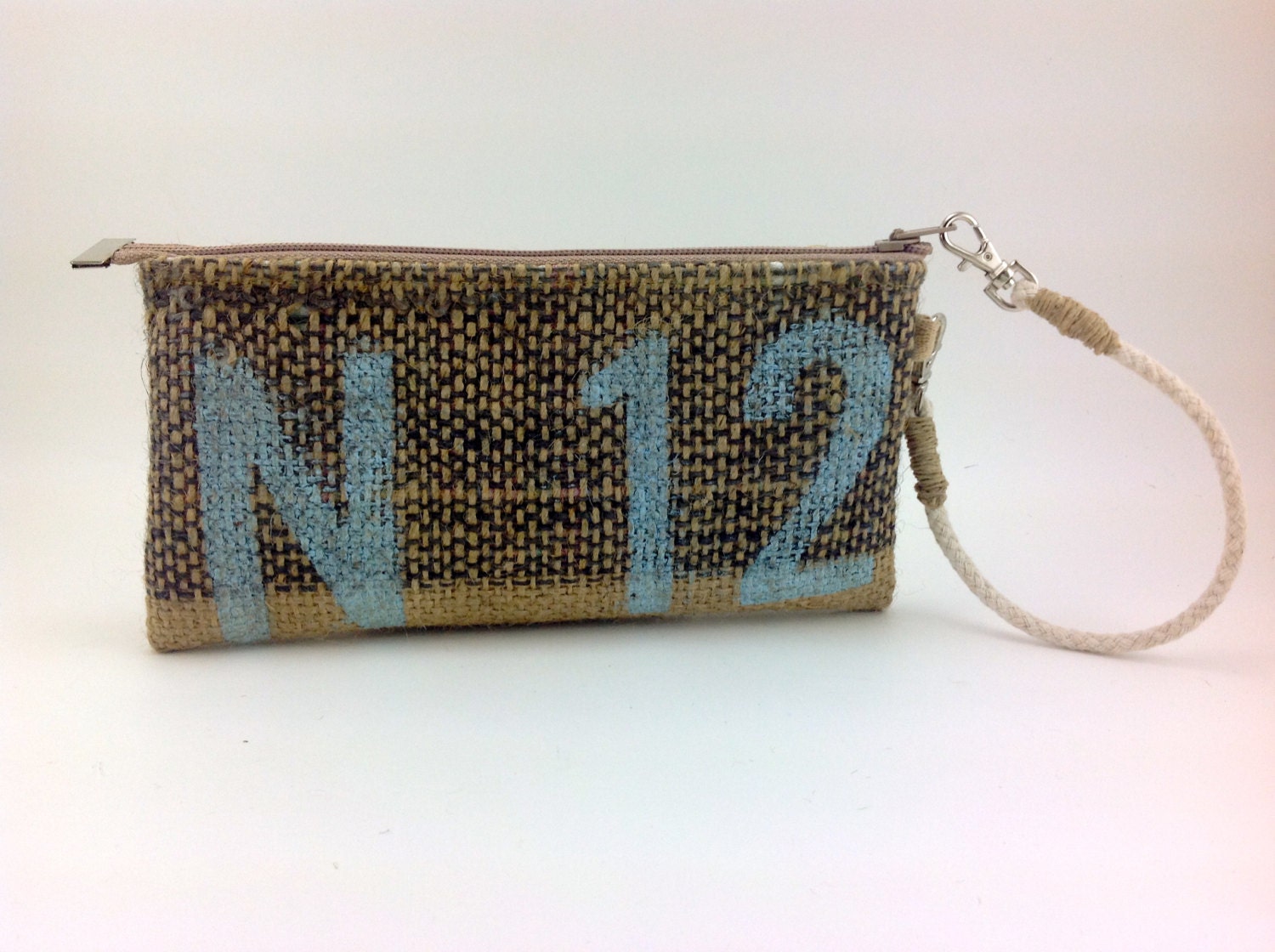 Wristlet - Vegan Wristlet - Handmade Burlap Wristlet - Burlap Zipper pouch Coffee Bean Sack Wristlet - Large Zipper Pouch - Ready to Ship