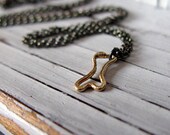 14K Gold Dog Bone Outline Necklace Oxidized Silver