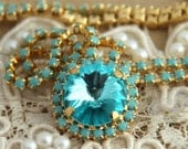 Crystal turquoise and blue aqua Swarovski necklace,Bridal necklace, wedding jewelry,bridesmaid jewelry - Plated 14 k gold