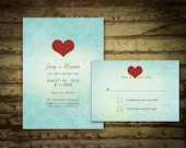 Ombre Wedding Invitation Modern Design DIY Digital Printable Aqua Teal Red
