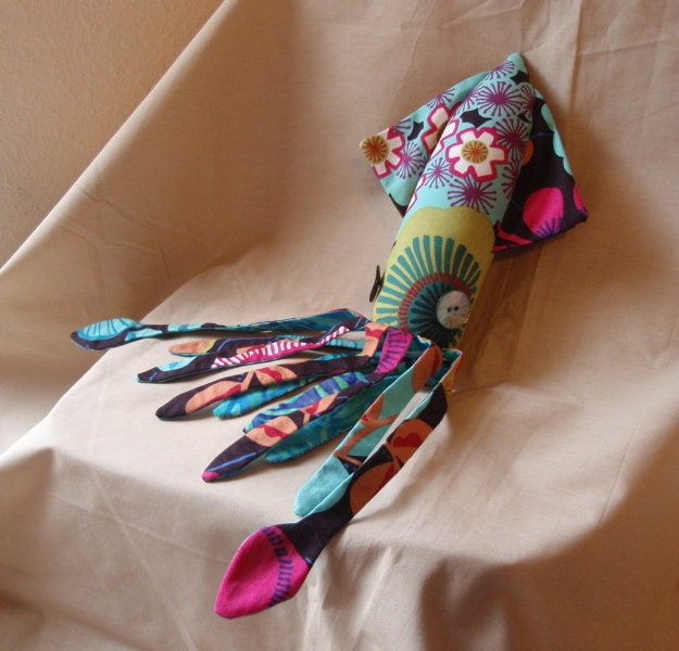 Bright Floral Print Teeny Tiny Plush Squid - Stuffed Marine Animal