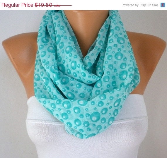 BIG SALE Mint Polka dots  Infinity Scarf  Circle Scarf  Loop  Scarf Gift -fatwoman