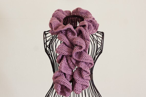 PDF CROCHET PATTERN Scarf Rose Ruffle - lilac pink curly twisted beautiful neck warmer for beginner