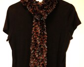Scarf Knit Ruffle Brown Gray Copper 82" Ribbon