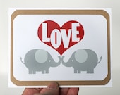 Love Heart. Elephants Card. Anniversary Card. Wedding Card. Engagement Card by mateoandtobias on Etsy