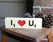 I Love You Carved Wooden Sign - Scrabble - Reclaimed Wood, Hand Painted