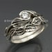 WEDDING RING SET -Delicate Leaf Engagement ring with matching Wedding Band.  This set in sterling silver