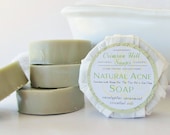 Natural Acne Tea Tree Oil & Clay Round Facial Soap - acne cleanser, face wash, skin care, vegan, glycerin, handmade, gift wrapped