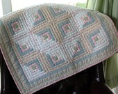 Vintage Quilted Wall Hanging or Table Topper SHABBY CHIC LOG Cabin in Pastel Pink Green Blue Cream