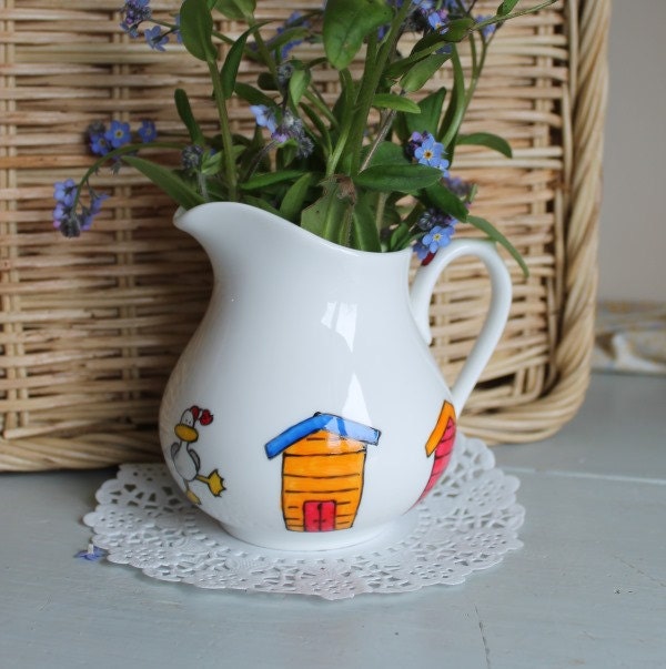 Beach Huts Milk Jug Hand Painted English Bone China