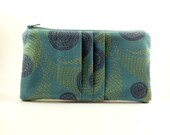 Pleated Pouch/ Zipper Pouch/ Teal Paisley Pouch/Wallet/Gift for Women/Beige Lining