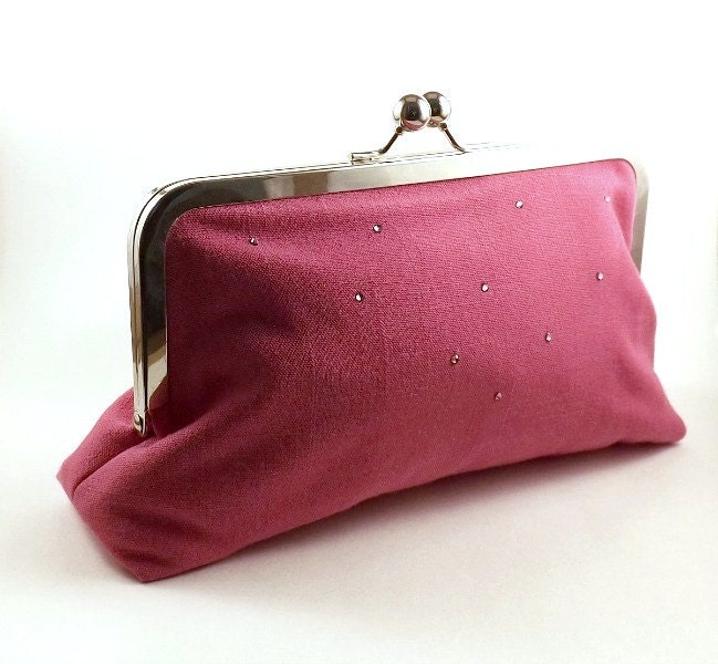 SALE/Ready to Ship/Honeysuckle Pink Linen Clutch Handbag